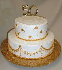 Custom 50th Anniversary Cake With Gold Royal Icing Detailing 50th Anniversary Cakes Royal Wedding Cake Anniversary Cake