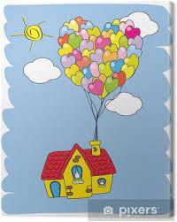 Ein fast unvorstellbares abenteuer, was an den animationsfilm oben erinnert, in dem ein alter mann sein ganzes haus mit ballons zum fliegen bringt. Leinwandbild Haus Mit Luftballons Fliegen Pixers Wir Leben Um Zu Verandern