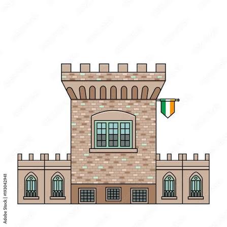 The Medieval Tower of Dublin Castle. Irish fortress vector illustration in flat color line style. Stronghold in the capital of Ireland - top rated attraction image in colorful outline design. Stock Vector |