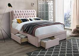 oxford blush pink linen upholstered fabric 4 drawer storage bed double kingsize in 2021 bed frame with drawers fabric bed frame storage bed
