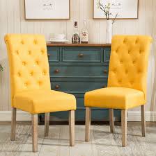 Roundhill Furniture Habit Solid Wood Tufted Parsons Dining Chair Tan Set Of 2 Walmart Com Dining Chair Upholstery Dining Chairs Yellow Dining Chairs