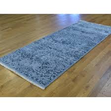 Isabelline One Of A Kind Idlewood Broken Design Hand Knotted 3 1 X 7 9 Wool Silk Blue Area Rug Blue Area Rugs Area Rugs Wool Area Rugs