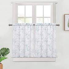 Picture is driftaway ada blooming floral window curtain valance 52'' x 18'' multi; Haperlare Teal And Grey Kitchen Window Curtain Tiers Tree Branch Pattern Bathroom Window Curtain Semi Sheer Retro Floral Twig Printed Half Window Covering Voile Cafe Curtains 27 W X 24 L Set Of 2 Buy
