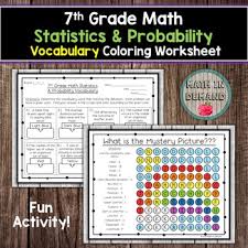 7th grade math worksheets on math topics covered in grade 7. 7th Grade Math Statistics Probability Vocabulary Coloring Worksheet