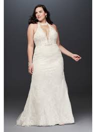 Every style is available in sizes 16w to 26w. Plunge Neckline Halter Plus Size Wedding Dress David S Bridal