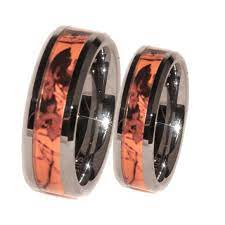 Orange Camo Band Couples Ring Set Camo Wedding Rings Camo Wedding Rings Sets Hunting Wedding Rings