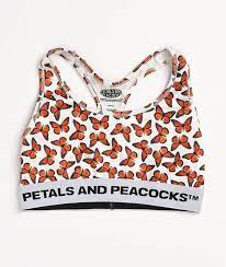 Petals And Peacocks Butterfly White Sports Bra