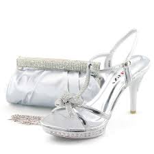 Shoezy Ladies Silver Prom Crystal Heel Platform Shoes Matching Satin Clutch Bag White Strappy Heels Heels Satin Clutch Bag