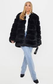 Manteau Matelasse Fausse Fourrure Noire Prettylittlething Fr