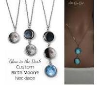 Glowing Stainless Steel Custom Birth Moon Necklace - 1 to 5 Moon Phase  Pendant - Glow in the Dark Birthday Moon Jewelry - Optional Engraving