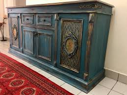 Ocean Blue Tumbled Console Diy Mavi Mobilya Eskitme Ahsap Konsol