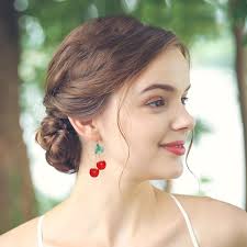 T-ztoss 18K Gold Plated Vintage 3D Red Big Cherry Charm& Green Crystal Leaf  Fruit Tassel Women Hook Dangle Drop Earrings for Women, Metal, np :  Amazon.co.uk: Fashion