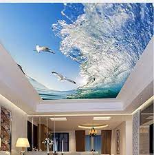 Ceiling wallpaper idea for the bedroom. Amazon Com Lifme Custom Mural 3d Ceiling Wallpapers Sea Waves Seagulls Fresh Natural Scenery Wallpaper Living Room Bedroom Ceiling Wallpaper Roll 280x200cm Home Kitchen