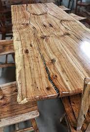 Pecan Wood Table With Topaz And Its About 12 Ft Long With Pecan Wood Chairs On One Side And A Pecan Wood Bench Custom Wood Furniture Pecan Wood Wood Furniture