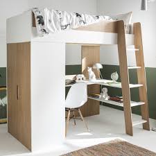 Vous cherchez un lit mezzanine. Lit Mezzanine A Bureau Et Armoire 90x190 Magnus Blanc Bois