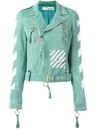 Compralo Ya Off White Striped Print Biker Jacket Women Goat Skin Viscose S Mint Green Goatskin Off White Jacket Striped Jacket Womens Linen Blouses