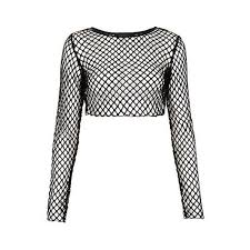 Black And White Crop Top Long Sleeve Fishnet Crop Top Liked On Polyvore Featuring Tops Sheer See Through Tops Transparent Top White Crop Top Black Long Sleeve Crop Top Fishnet Crop Tops Tops