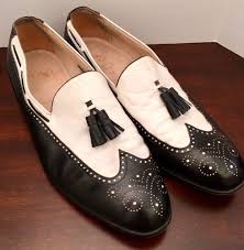 Black And White Loafers With Tassels Mens Florsheim Black White Wingtip Tassel Loafers Size 10 D Leather Vintage Tassel Loafers Florsheim Loafers
