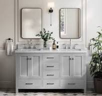 Ariel Cambridge 61 In Double Sink Bathroom Vanity With Italian Carrara White Marble 1 5 In Edge In Grey
