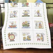 7018 boy's toys birth announcement stamped cross stit. Herrschners Nursery Rhymes Baby Quilt Top Stamped Cross Stitch Was 20 00 Now 11 99 Cross Stitch Baby Quilt Kit Baby Quilts