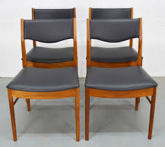 Four Teak Mid Century Mcintosh Dining Chairs With Black Vinyl Upholstered Retro Furniture Dining Chairs Furniture
