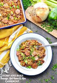 Dump And Bake Sausage Red Beans And Rice Casserole Recipe Pork Recipes Easy Healthy Casserole Dishes Pork Recipes