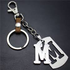 capital letter m separable stainless steel pendant leather keychains charm bag hang car keyring 26 letters series gift