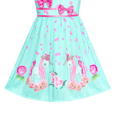 Details About Us Stock Girls Dress Green Unicorn Flower Summer Sundress Size 4 12