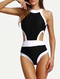 Black And White Bathing Suits Black And White Cutout One Piece Swimwear One Piece Swimwear One Piece High Neck Bathing Suits