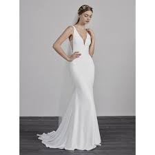 You will be thrilled to learn about these designs! Pronovias Estilo Crepe Mermaid Shape Wedding Dress With Lace Back