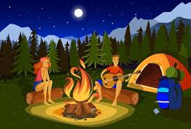 Der tragbare stuhl ken bietet campern und naturliebhabern eine bequeme lösung für komfort im freien. Bunte Schablone Des Realistischen Sommercampings Mit Wegweiserrucksacken Gitarren Panamahut Tragbarer Stuhl Lagerfeuer Und Zelte Auf Waldlandschaftsillustration Kostenlose Vektor