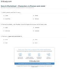 quiz worksheet characters in romeo and juliet study com