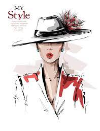 Hand Drawn Beautiful Young Woman In Hat With Feathers Stylish Elegant Girl F Fashion Illustration Face Fashion Illustration Collage Watercolor Fashion Sketch