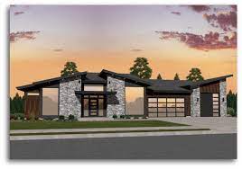 The use of clean lines inside and out, without any superfluous decoration, gives each of our modern homes an uncluttered frontage and utterly roomy. Mi 6 Modern House Plan One Story Modern House Plans With A Garage Garage House Mi6 Mod Modern Style House Plans Prairie Style Houses Modern House Plan