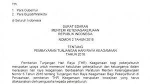 Sehubungan semakin dekatnya hari raya idul fitri 1 ( satu ) syawal 1440 h maka dengan ini kami ketua rukun warga ( rw ) 01 beserta karang taruna pataruman rw 02 kelurahan pataruman mengajukan surat permohonan dana tunjangan hari raya ( thr ) untuk aparat lingkungan meliputi rw,rt dan linmas berikut karang. Terbitkan Surat Edaran Thr Menaker Hanif Thr Paling Lambat H 7 Lebaran Tribunnews Com Mobile