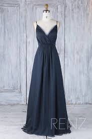 Bridesmaid Dress Navy Blue Chiffon Dress Wedding Dress Spaghetti Strap Prom Dress Ruched V Neck Maxi Dress Long A Line Party Dress H547a Chiffon Kleid Abschlussball Kleider Ballkleid Lang