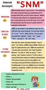 Snm Meaning How To Use The Acronym Snm With Useful Examples 7esl Slang Words English Expressions Meant To Be