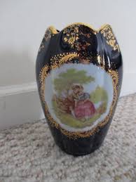 Imperial Limoges Blue Gold Trimmed Vase Limoges France Collectible Vase Blue Gold Limoges