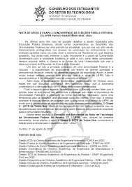 NOTA DE APOIO À CHAPA 2 CONCORRENDO ÀS ELEIÇÕES PARA A REITORIA DA UFPR  PARA O QUADRIÊNIO 2020