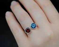 2 Stone Designer Ring Red Garnet Blue Topaz Ring Double Etsy Blue Topaz Ring Amethyst Statement Ring Stone Ring Design