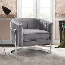 Create an inviting atmosphere with new living room chairs. Armen Living Kamila Accent Chair In Gray And Silver Lckmchgray