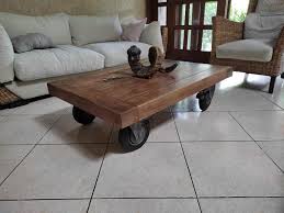 Industrial coffee table handmade unique. Industrial Wooden Coffee Table With Wheels Furniture Home Living Furniture Tables Sets On Carousell