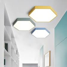 Multicolors Metal Led Ceiling Light Fixture Hexagon Shaped Led Surface Mount Lighting 18 24 40w 3000 3300 6000 6500k Decorative Hexagonal Led Flush Light In Green Yellow Blue Susuohome Com