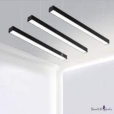 Modern Black Finish Aluminum Led Chandelier Super Slim Linear Fixture Acrylic Lampshade Cct 6000k Led Pendant