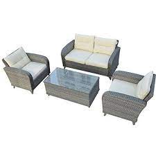 New Outdoor Benefit Garden Off White And Grey Patio Rattan Wicker Sofa Sets Chairs Patio Furniture 4pcs Lounge Chaise Furniture Wicker Sofa Outdoor Furniture