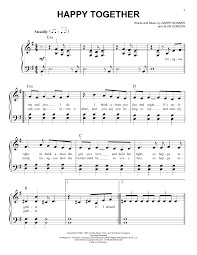 Happy Together Easy Piano Print Sheet Music Now