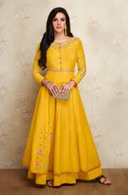 Check out our partywear gown selection for the very best in unique or custom, handmade pieces from our dresses shops. Yellow Designer Embroidered Silk Party Wear Anarkali Gown Saira S Boutique