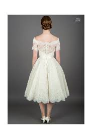 1950s lace tea length wedding dress. Nina Lb246 Loulou Bridal Short Knee Tea Length Lace Off Shoulder Gown