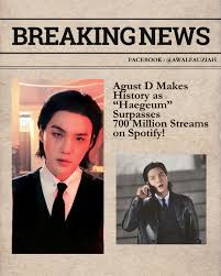 BTS Agust D has achieved yet another major milestone. His acclaimed track, “Haegeum,” has officially surpassed 700 million streams on Spotify! Released as part of the D-DAY album, “Haegeum” continues to demonstrate