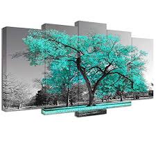 If you are looking for more artwork for your home, perhaps it is time to add some teal wall art onto your walls. Visual Art Decor Large 5 Pieces Canvas Wall Art Teal Green Tree Landscape Black And White Picture Prints Framed And Stretched Painting Wall Decoration For Modern Living Room Office Buy Online In